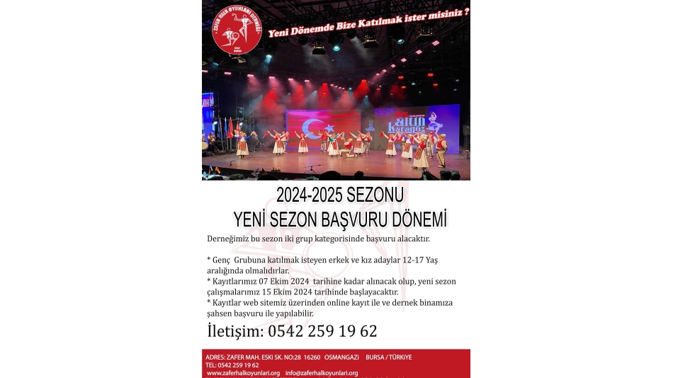 2024-2025 SEZONU YENİ SEZON BAŞVURU DÖNEMİ BAŞLAMIŞTIR.